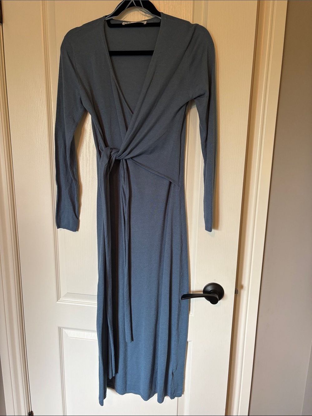 Zara Slate Blue Long Sleeve Wrap Midi Dress